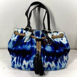Michael Kors Marina Tie Dye Tote Blue Canvas Large Bag Tassel Gold Hardware